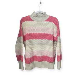Hannah Rose Cashmere Blend Striped Mock Neck Sweater Size M